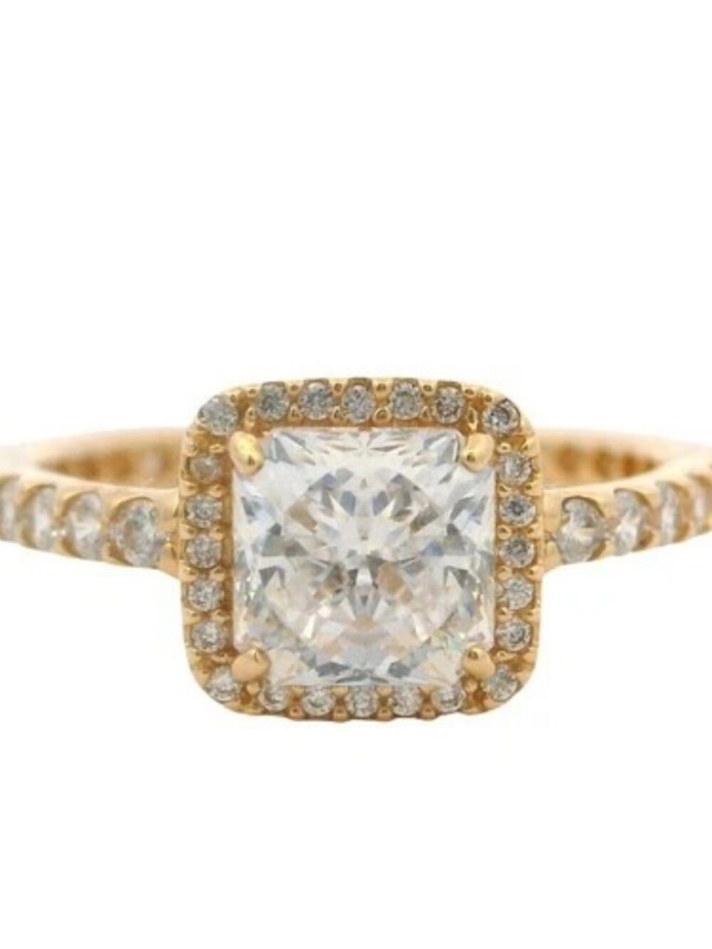 Pandora Solid 14kt Yellow Gold CZ Solitaire Halo Square Sparkle Ring Size 4.75